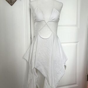 Dolls Kill Darker Wavs Echo Asymmetrical Dress Bikini Top Cross Waist White XXS